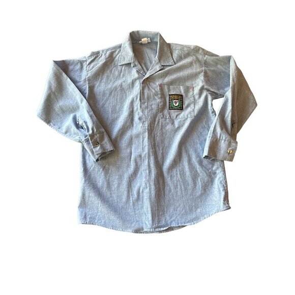 Vintage 1980s Angels Flight Blue Chambray Long Sleeve Woman Shirt Pocket Patch 1 - Picture 1 of 6